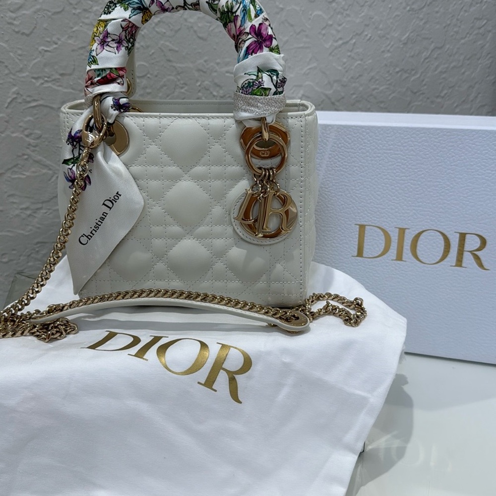 Dior Mini White and Gold Quilted Bag